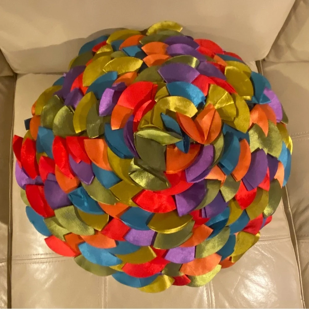 Vintage Handmade Satin Ribbon Rosette Throw Pillow Colorful Petal Design Boho